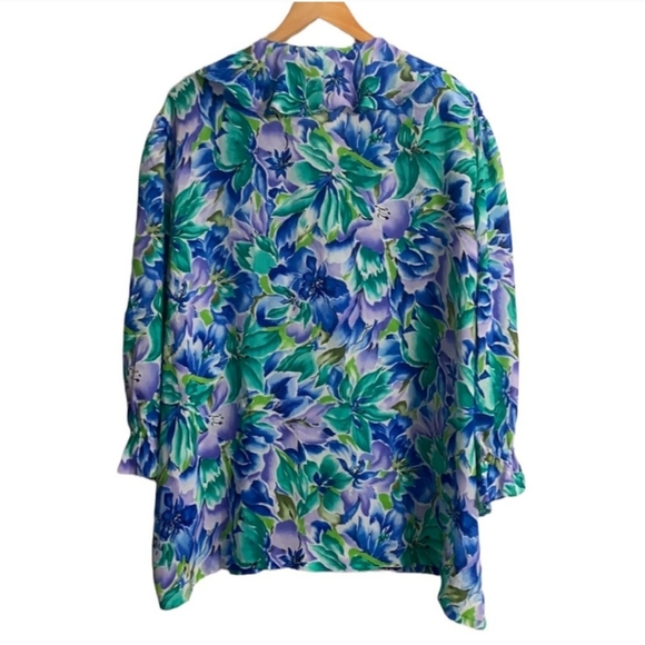 Koret Green & Blue Floral Loose Fit Ruffle Blouse Women Size 3X - Picture 2 of 5
